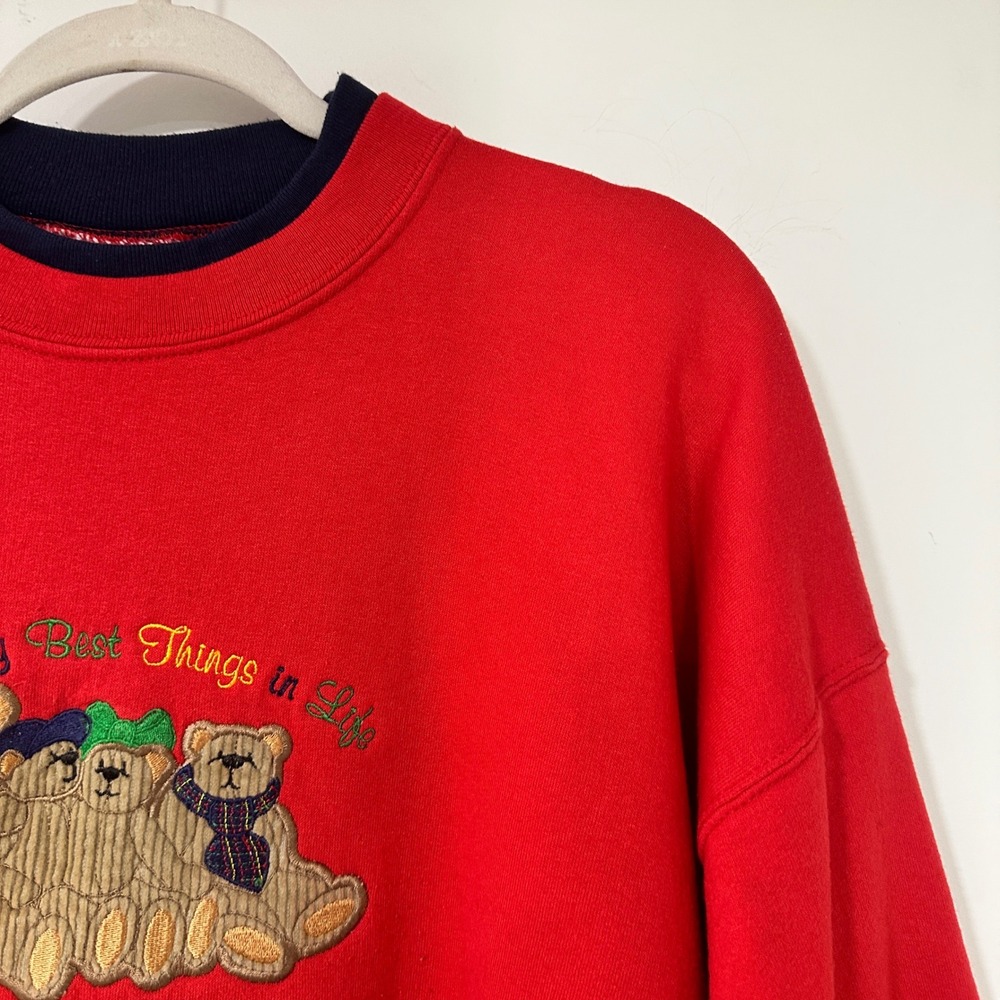 Vintage MC Sportswear Grandkids Teddy Bear Sweatshirt Womens 1X Red Grannycore